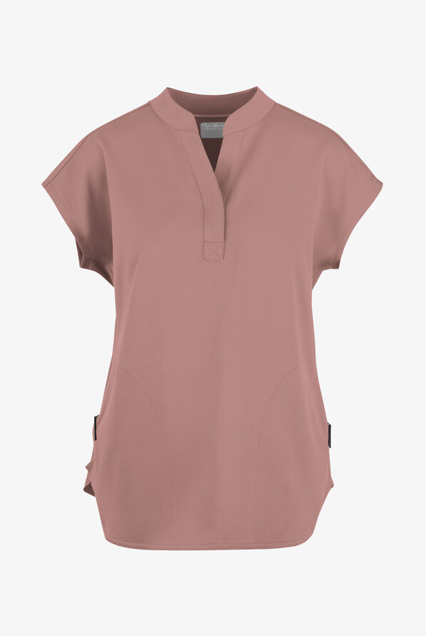 Zavate Ava Therese Piper Women's 2-Pocket STRETCH Dolman Sleeve Mandarin Collar Scrub Top - Mocha - 1