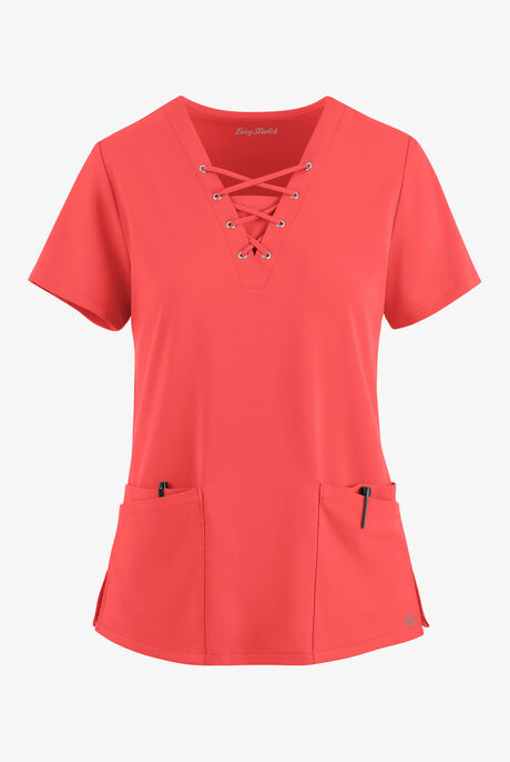 Easy STRETCH Gisele Women's 4-Pocket Lace Up V-Neck Scrub Top