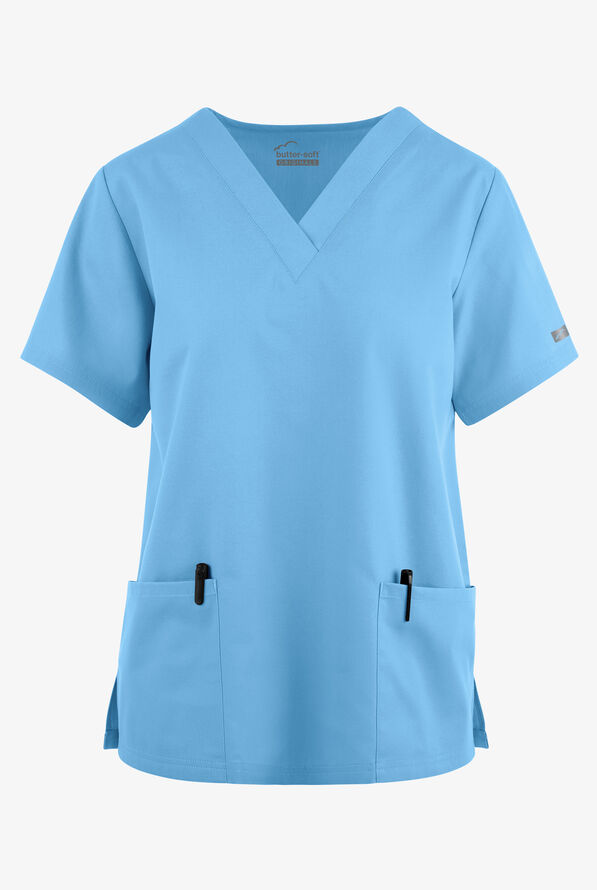 Butter-Soft Originals Women's 2-Pocket V-Neck Scrub Top - Blue Oasis - 1