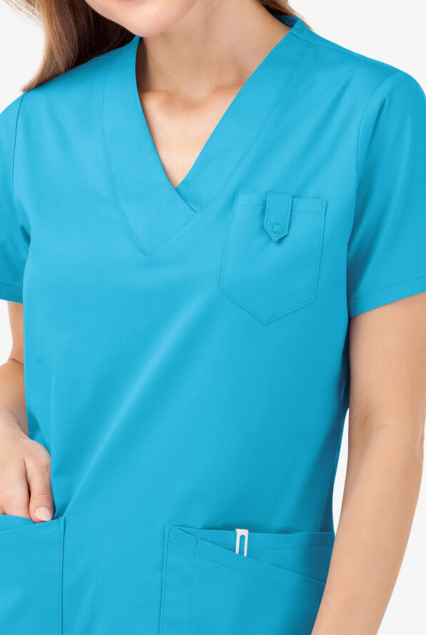 Butter-Soft STRETCH Women's 6-Pocket V-Neck Scrub Top - Turquoise - 3