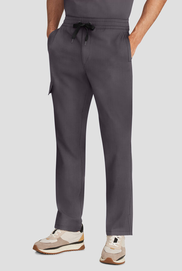 Healing Hands Quest Men's 4-Pocket STRETCH Straight Leg Drawstring Cargo Scrub Pant - Pewter - 1