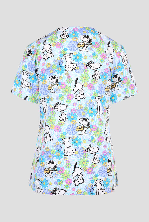 Tooniforms Peanuts Groovy Snoopy Women's 2-Pocket STRETCH V-Neck Print Scrub Top - null - 2