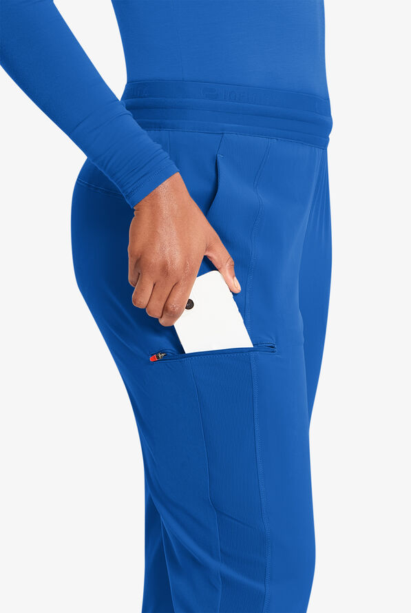 Infinity GNR8 Women's 4-Pocket STRETCH Rib-Knit Internal Drawstring Cargo Jogger Scrub Pants - Petite - Royal/Vivid Orange - 2