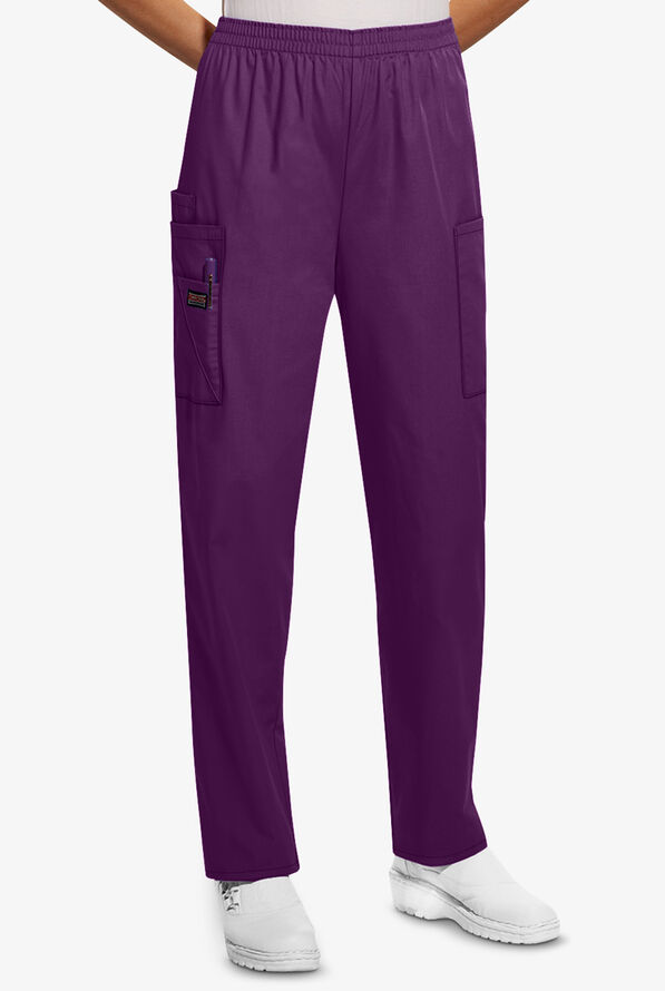 Cherokee Workwear Women's 4-Pocket Elastic Waist Utility Scrub Pants - Petite - New Eggplant - 1