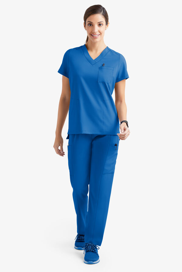 Blusa médica Easy Stretch Taylor con cuello en V y 3 bolsillos para mujer - Royal - 2