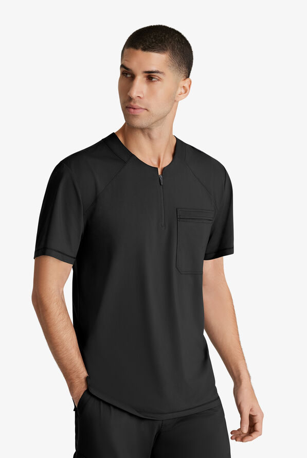 Skechers by Barco Slip-ins Flex Men's 1-Pocket STRETCH Tuck In Zipper Round Neck Scrub Top - Black - 2