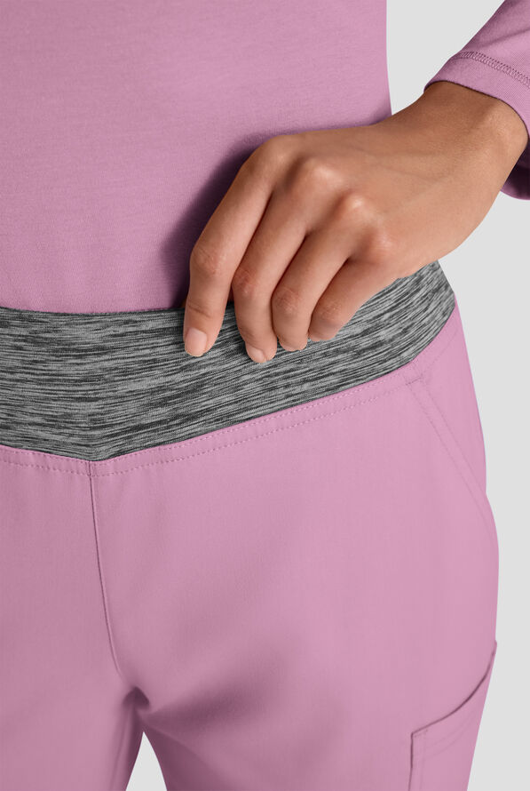 Butter-Soft STRETCH Women's 4-Pocket Knit Waistband Yoga Scrub Pants - Tall - Smokey Mauve / Charcoal Melange - 5