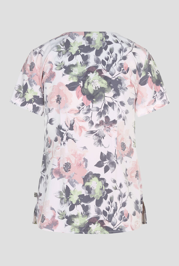 Healing Hands Peaceful Posies Women's 3-Pocket STRETCH V-Neck Print Scrub Top - null - 2