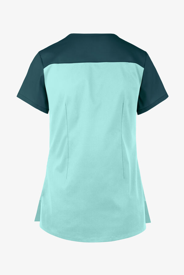 Blusa m&eacute;dica UA Butter-Soft STRETCH asim&eacute;trica con 5 bolsillos para mujer - Sea Frost/Caribbean - 3