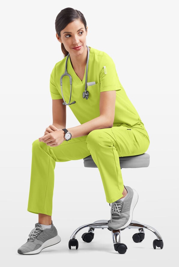 Easy STRETCH Chloe Women's 3-Pocket V-Neck Tuck-In Scrub Top - Fresh Lime - 6
