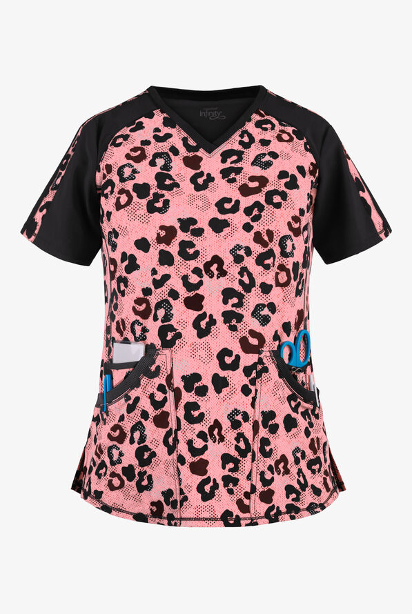 Cherokee Infinity Cheetah Spots V-Neck Print Scrub Top - null - 1