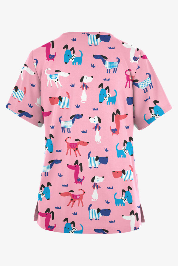 Butter-Soft Originals Day At The Park Blush Women's 2-Pocket V-Neck Print Scrub Top - null - 2