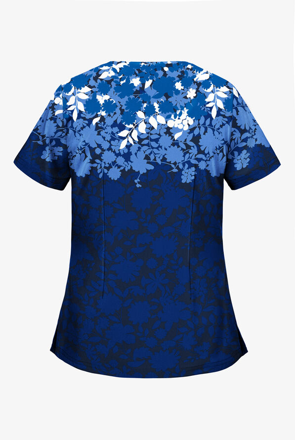 Butter-Soft Floral Shadows Navy Women's 2-Pocket V-Neck Print Scrub Top - null - 2