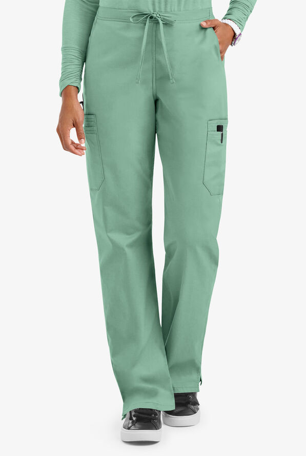 Butter-Soft STRETCH Women's 9-Pocket Drawstring with Back Elastic Scrub Pants - Water Mint - 1