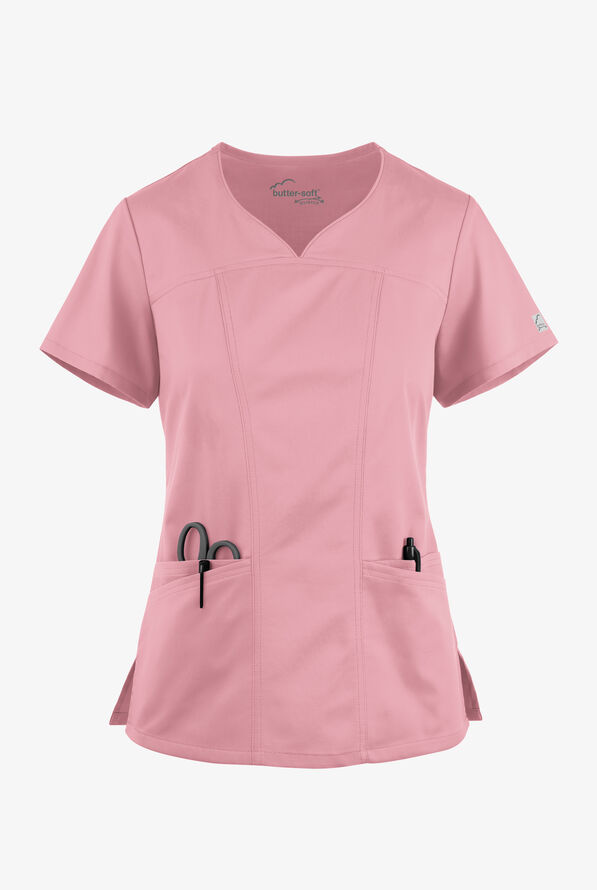 Butter-Soft STRETCH Women's 4-Pocket Sweetheart Neck Scrub Top - Cosmo Pink - 1