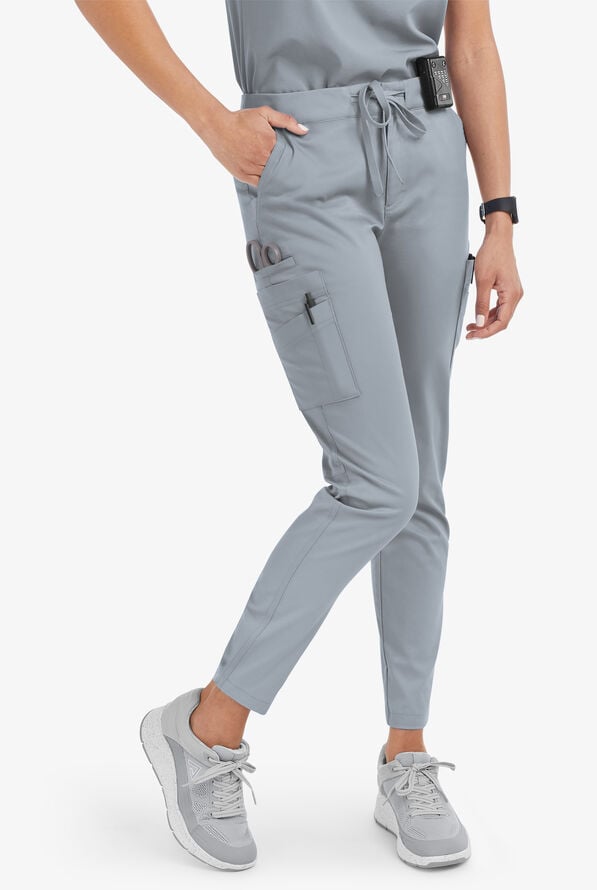 Butter-Soft STRETCH Women's 10-Pocket Slim Cargo Scrub Pants - Silver - 1