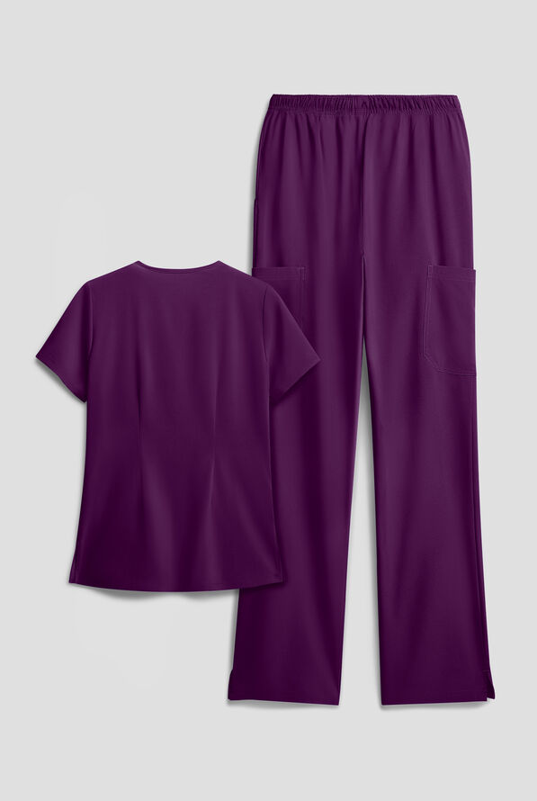 Easy STRETCH Women's 8-Pocket Scrub Set - Eggplant - 2