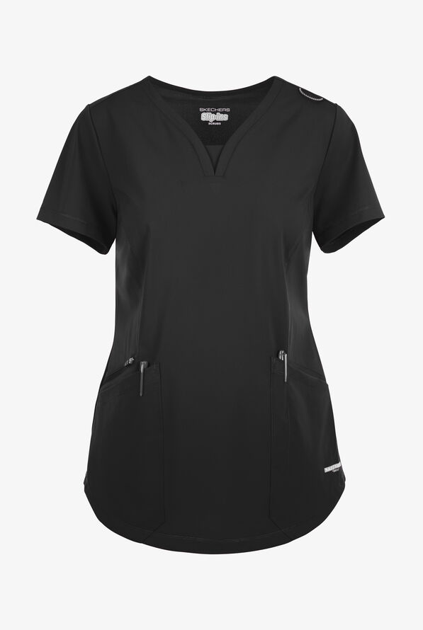 Skechers by Barco Slip-ins Serene Women's 3-Pocket STRETCH Gusset V-Neck Scrub Top - Black - 1