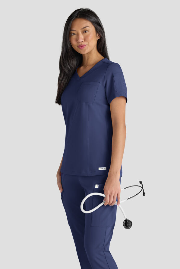 ReSurge Diamond Women's 3-Pocket V-Neck Tuck In / Wear Out Scrub Top - Navy - 6
