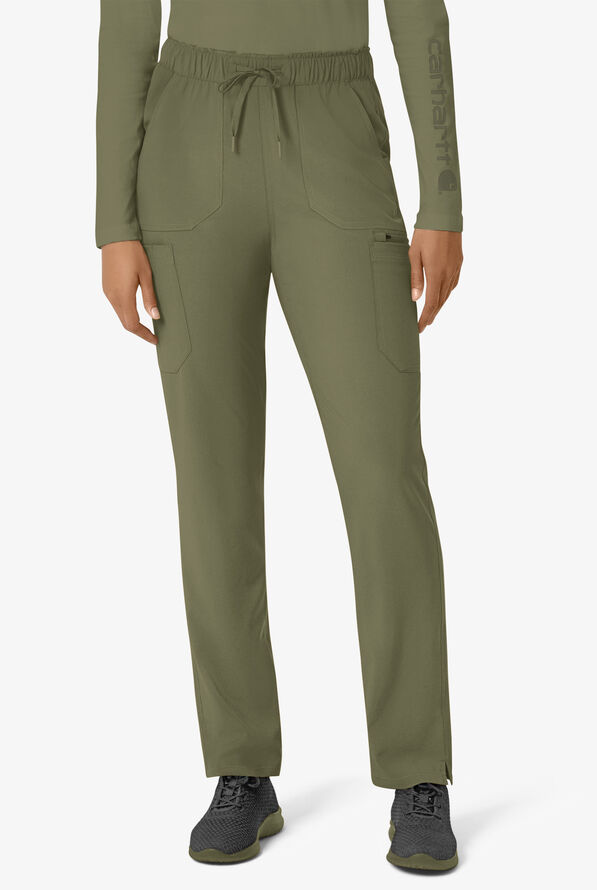 Carhartt Cross-Flex Force Women's 6-Pocket STRETCH Convertible Drawstring Cargo Scrub Pants - Olive - 1