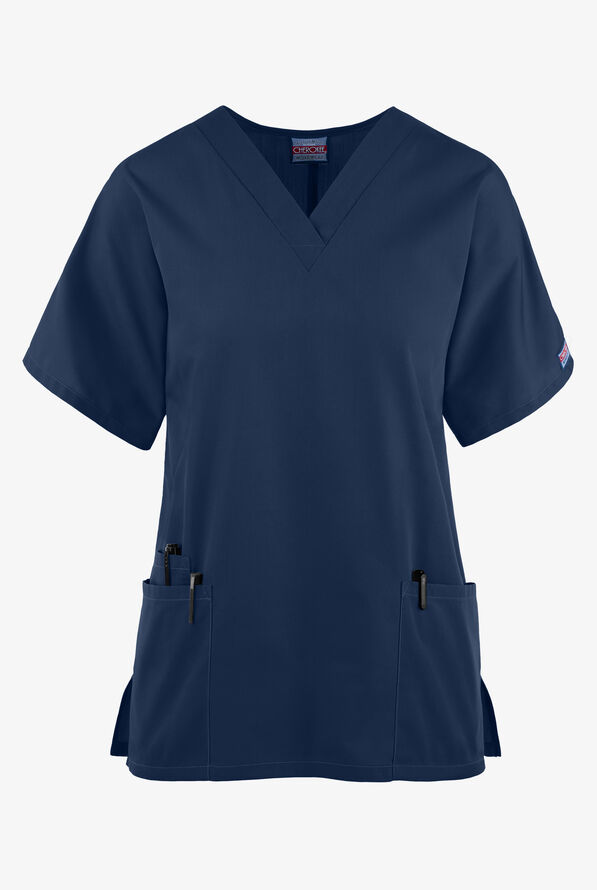 Cherokee Workwear Women's 3-Pocket V-Neck Scrub Top - Navy - 1
