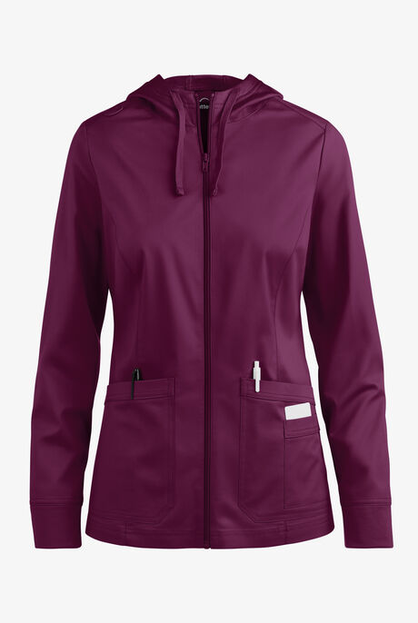 Butter-Soft STRETCH Women's 3-Pocket Zip-Front with Cozy Knit Hood and Trim Scrub Jacket