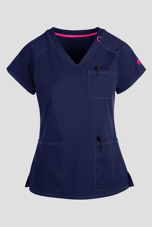 Med Couture Amp Knit Women's 3-Pocket STRETCH V-Neck Scrub Top - Navy - 1