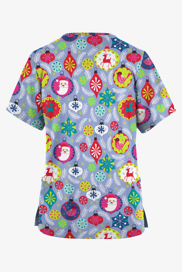 Butter-Soft Originals Jolly Baubles Ceil Women's 2-Pocket Classic Fit V-Neck Print Scrub Top - null - 2