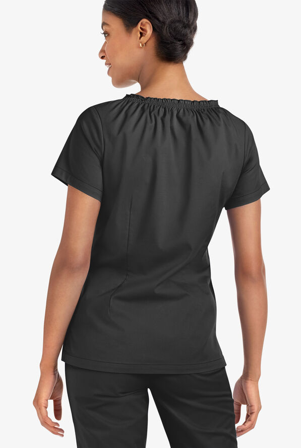 Blusa m&eacute;dica UA Butter-Soft STRETCH estilo campesina con mangas cortas y 6 bolsillos para mujer - Black - 3