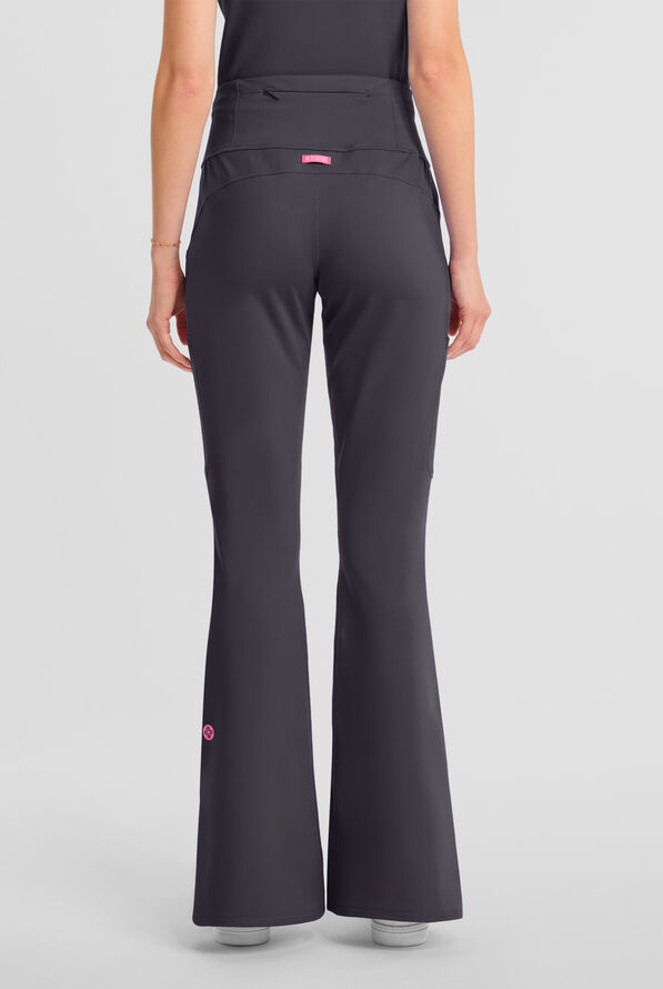 Med Couture Amp Knit Women's 5-Pocket STRETCH High-Rise Yoga Waistband Flare Leg Scrub Pant - Pewter - 4