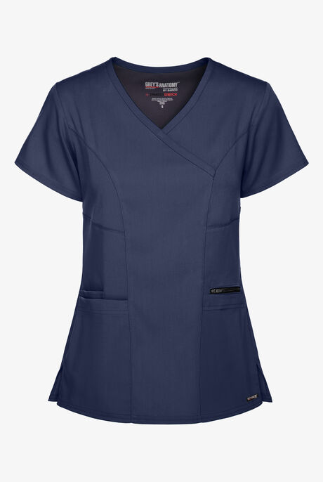 Grey's Anatomy by Barco Spandex STRETCH Kim Women's 3-Pocket Mock Wrap Scrub Top