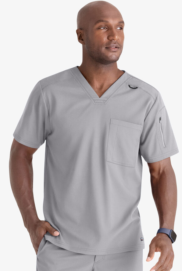 Grey's Anatomy by Barco Spandex STRETCH Murphy Men's 2-Pocket V-Neck Scrub Top - Moonstruck - 2