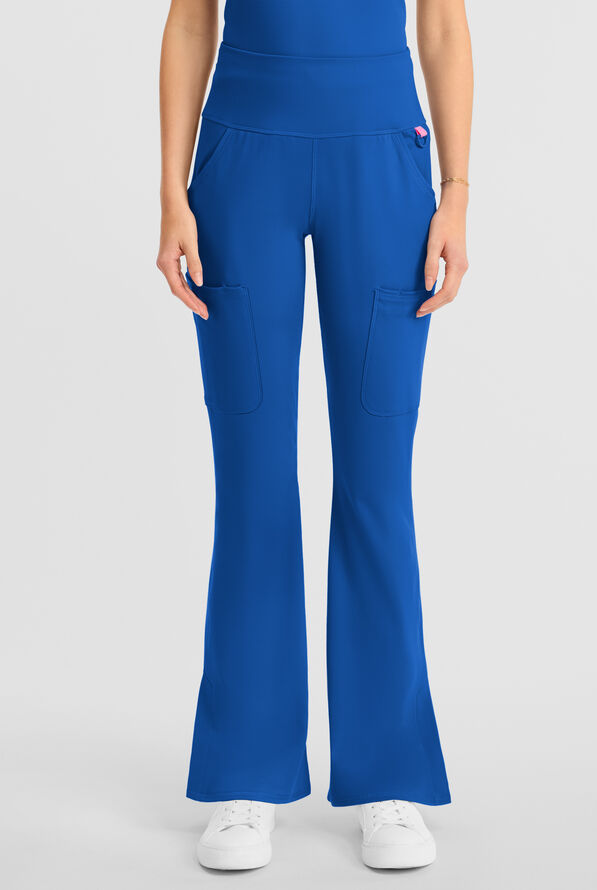 Med Couture Amp Knit Women's 5-Pocket STRETCH High-Rise Yoga Waistband Flare Leg Scrub Pant - Royal - 1
