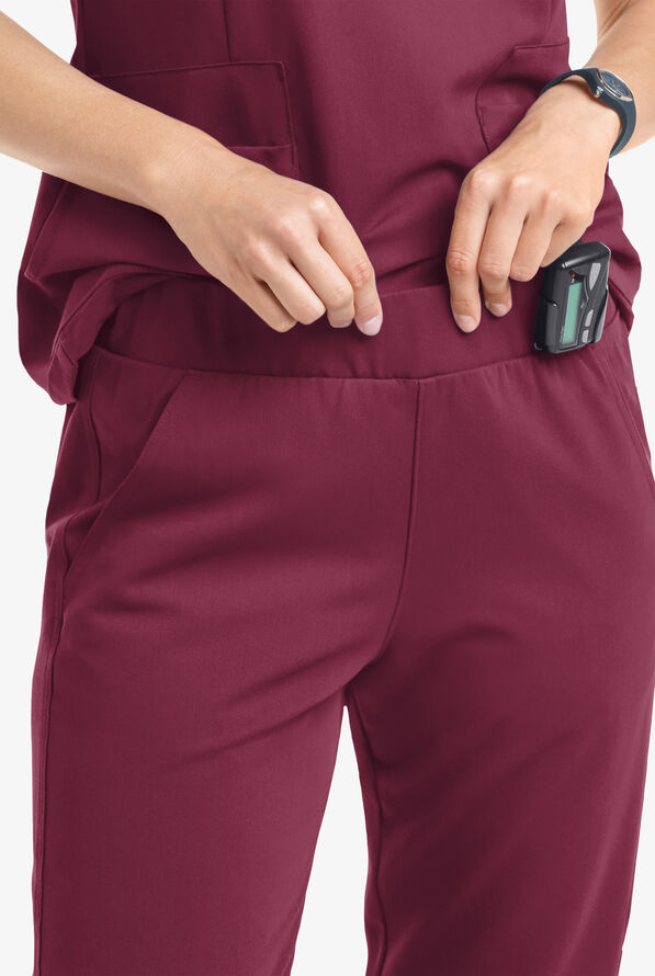 MOVEMENT by Butter-Soft Vega Women's 5-Pocket Flat Front Jogger STRETCH Scrub Pants - Tall - Wine - 2