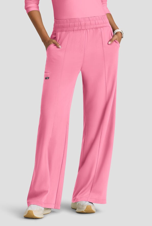 Grey's Anatomy by Barco Emerge Emerson Women's 5-Pocket STRETCH High-Rise Wide Leg Scrub Pants - Glow Pink - 1