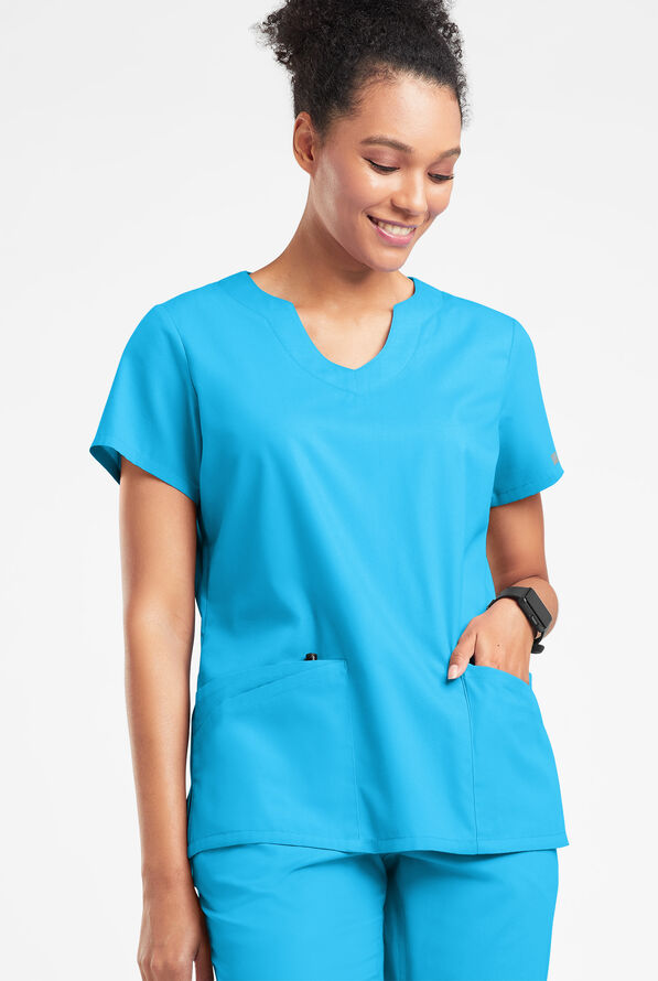 Blusa médica Butter-Soft Originals con cuello festoneado y 6 bolsillos para mujer - Turquoise - 2