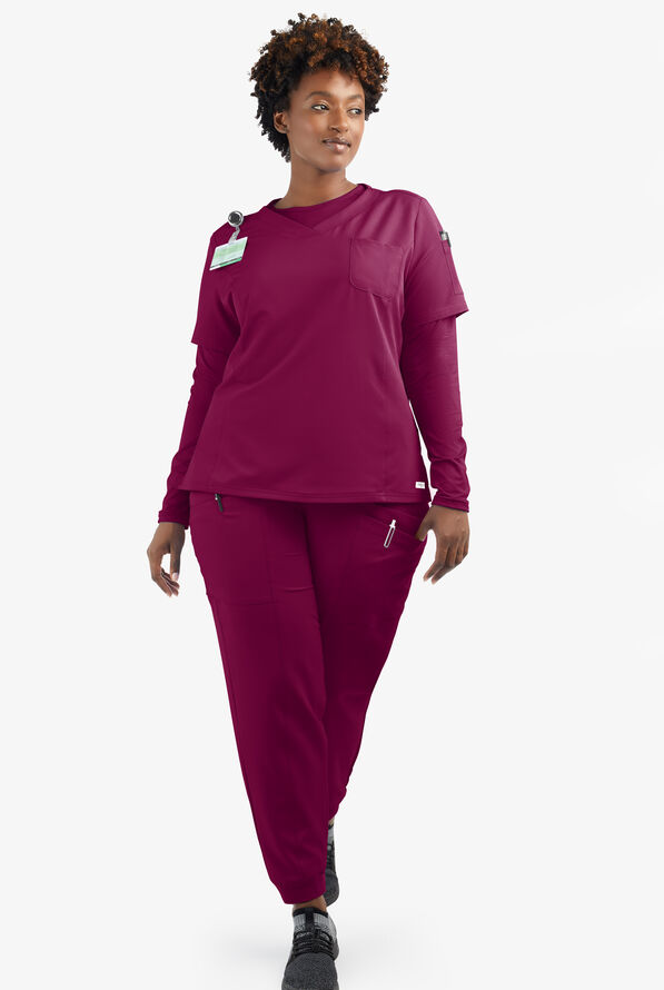 Butter-Soft Women's 3-Pocket V-Neck Tuck-In Scrub Top **Slightly IRREGULAR** - Wine - 8