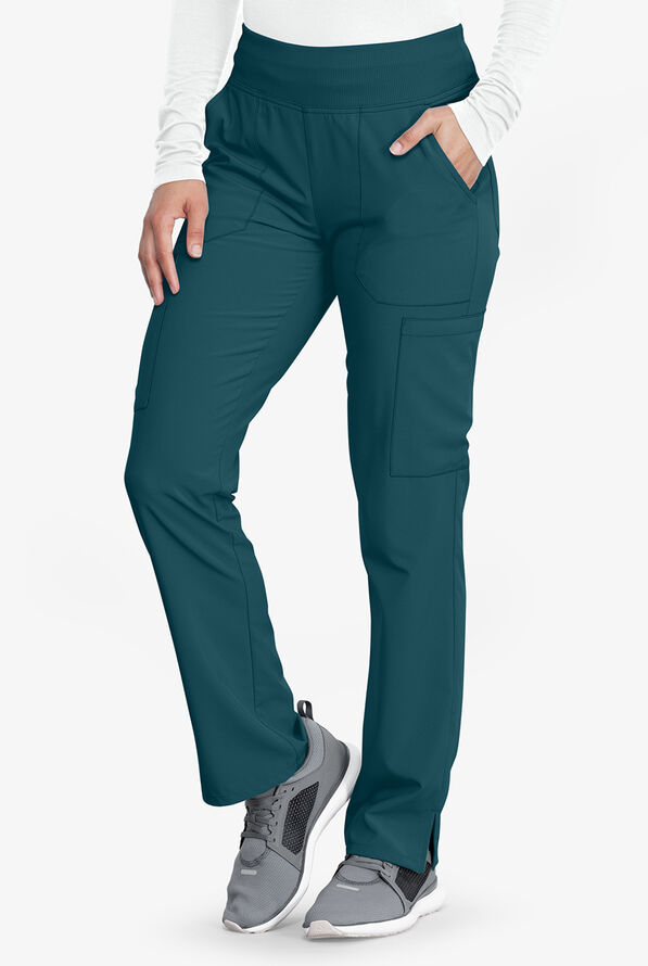 Dickies EDS Essentials Women's 7-Pocket STRETCH Elastic Waistband Cargo Scrub Pants - Petite - Caribbean Blue - 1