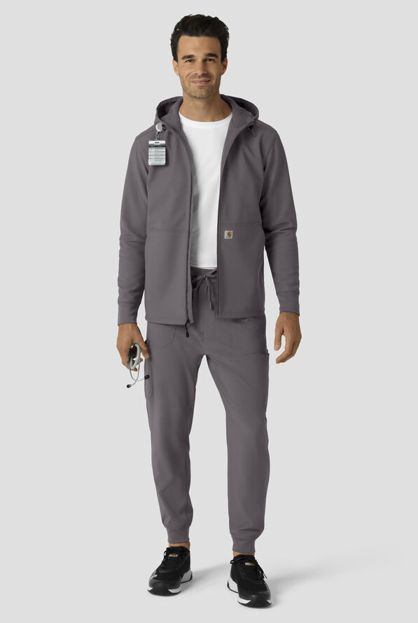 Carhartt Force Rugged Men's 3-Pocket Bonded Fleece Utility Zip Front Hoodie Scrub Jacket - Pewter - 3