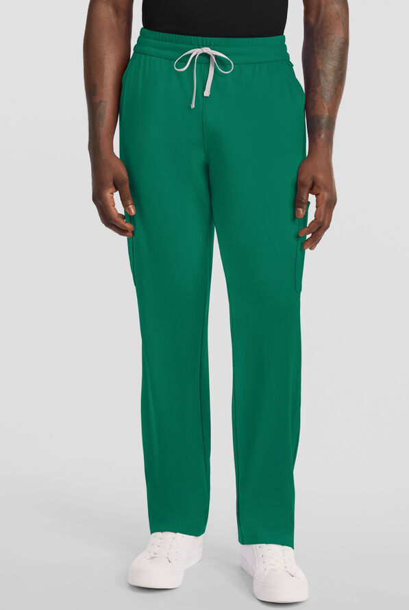 Cherokee Achieve Men's 5-Pocket STRETCH Straight Leg Cargo Knit Scrub Pants - Hunter - 1