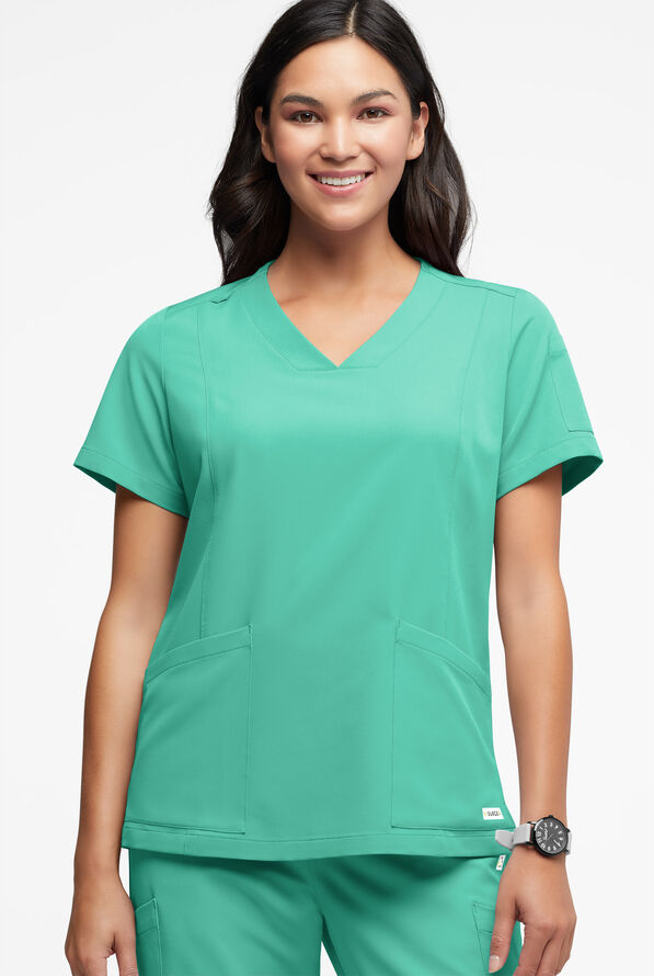ReSurge Ruby Women's 5-Pocket Curved V-Neck Top - Bright Jade - 1