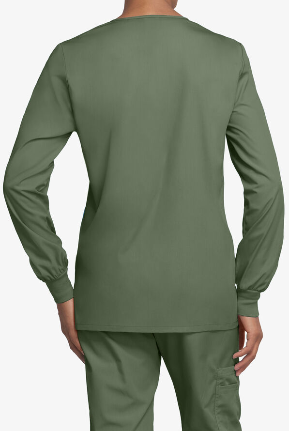 Cherokee Workwear Women's 3-Pocket Snap Front Scrub Jacket - Olive - 3