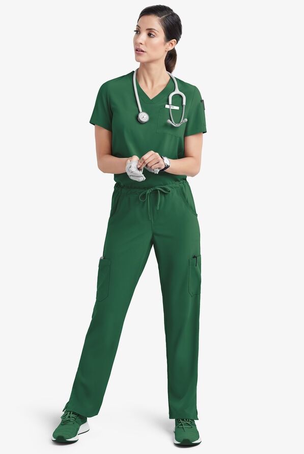 Easy STRETCH Chloe Women's 3-Pocket V-Neck Tuck-In Scrub Top - Hunter - 2