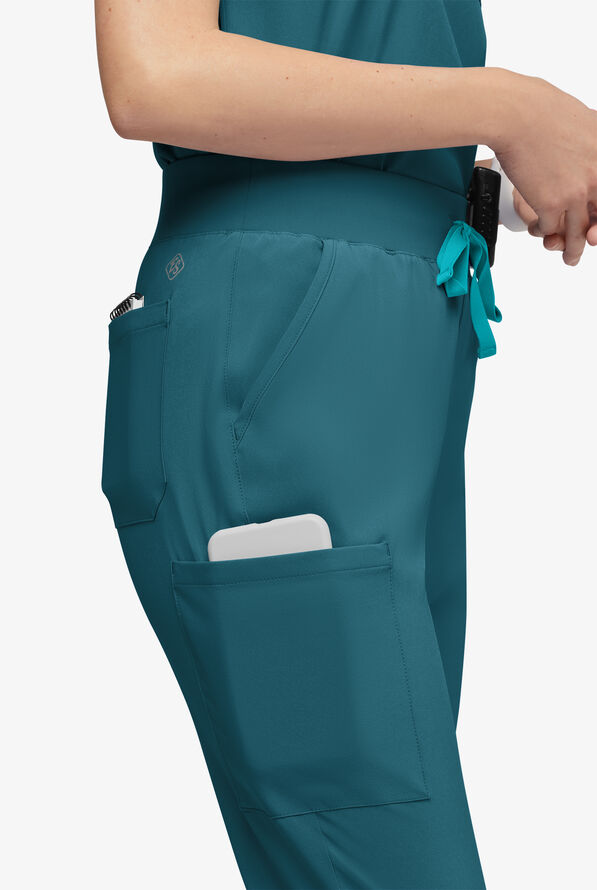 Easy STRETCH Olivia Women's 7-Pocket Slim Leg Jogger Scrub Pants - Petite - Caribbean Blue - 2