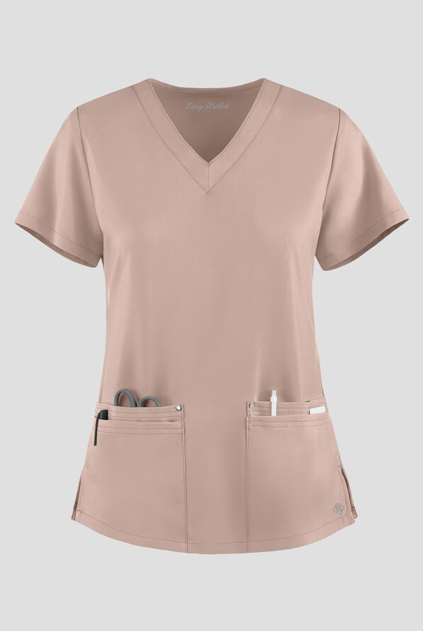 Easy STRETCH Lina Mitered Women's 4-Pocket V-Neck Scrub Top - Mocha Meringue - 1