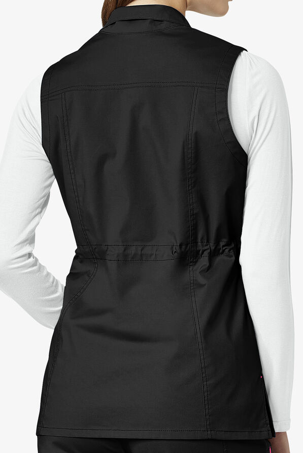 WonderWink WonderFLEX Essential Women's 8-Pocket STRETCH Utility Zip Front Scrub Vest - Black - 2