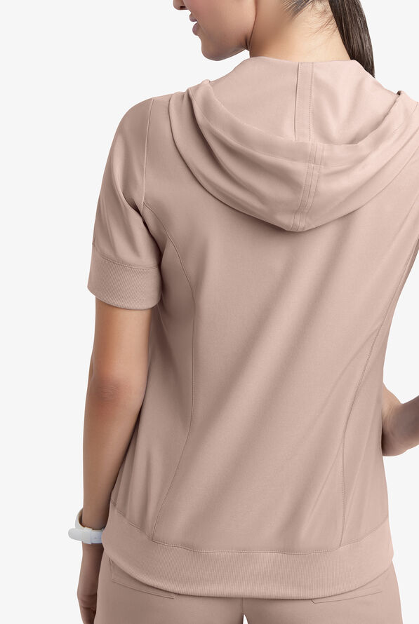Easy STRETCH True Women's 3-Pocket Short Sleeve Pull-Over Scrub Hoodie - Mocha Meringue - 4
