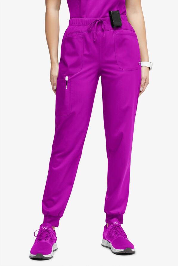 UA Exclusive Cherokee Workwear Revolution Women's 4-Pocket STRETCH Cargo Jogger Scrub Pants - Pink Azalea - 1