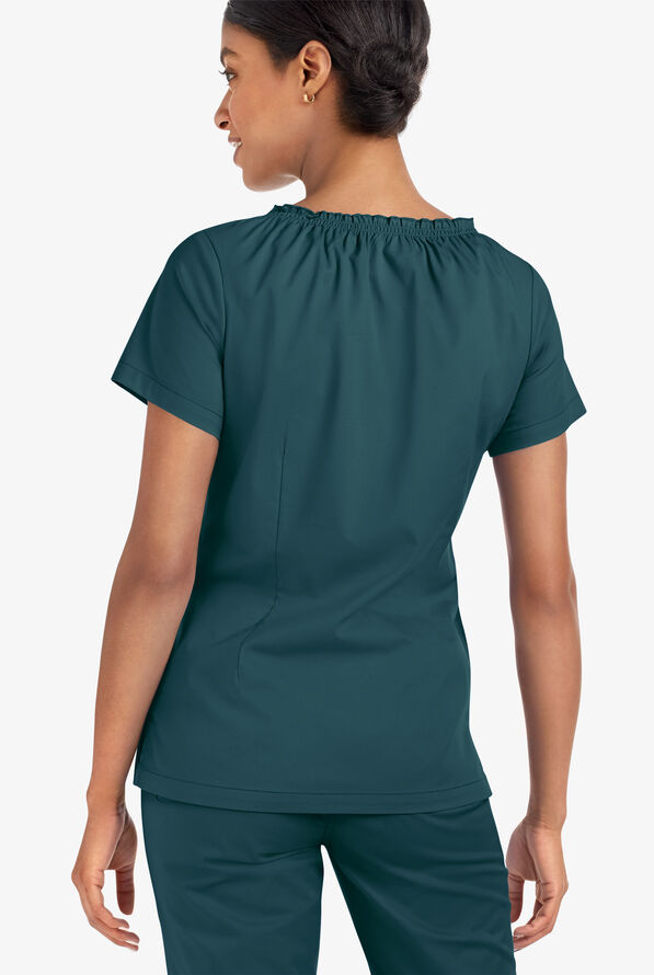 Blusa m&eacute;dica UA Butter-Soft STRETCH estilo campesina con mangas cortas y 6 bolsillos para mujer - Caribbean Blue - 4