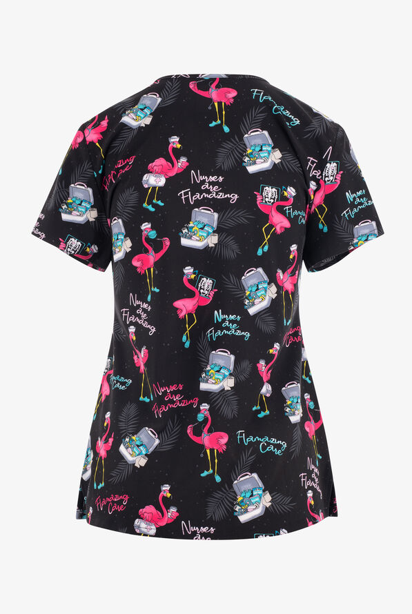 Dickies EDS Flamazing Care Flamingo Women's 2-Pocket STRETCH V-Neck